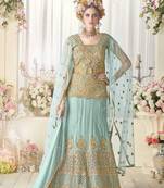 Sky-blue embroidered net salwar