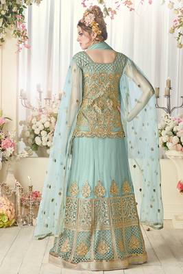 Sky-blue embroidered net salwar 2