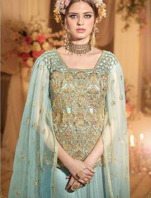 Sky-blue embroidered net salwar 3