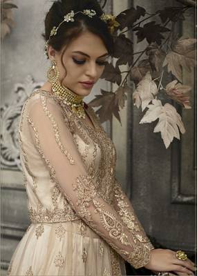 Light-beige embroidered net salwar 2