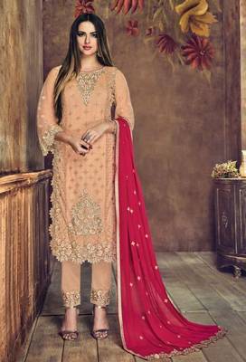 Peach embroidered net salwar 1