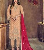 Peach embroidered net salwar