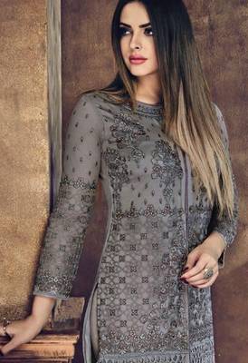 Grey embroidered net salwar 2