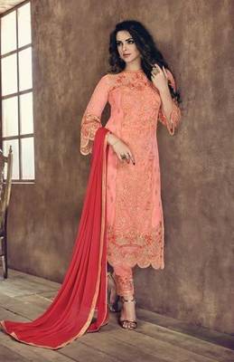 Peach embroidered net salwar 1