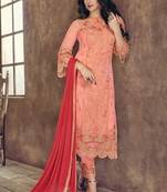 Peach embroidered net salwar