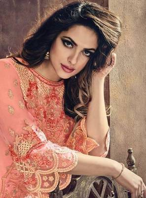 Peach embroidered net salwar 2