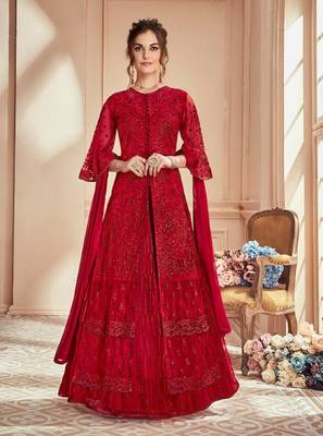 Red embroidered net salwar 1