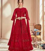 Red embroidered net salwar