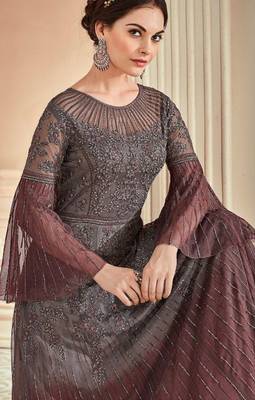 Grey embroidered net salwar 2