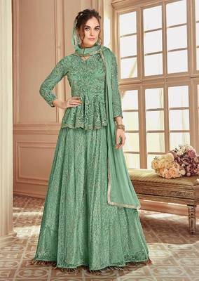 Sea-green embroidered net salwar 1