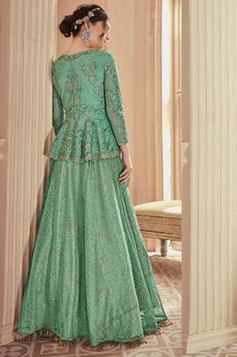 Sea-green embroidered net salwar 2