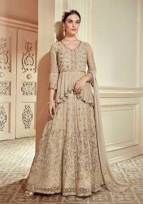 Beige embroidered net salwar 1