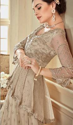 Beige embroidered net salwar 2