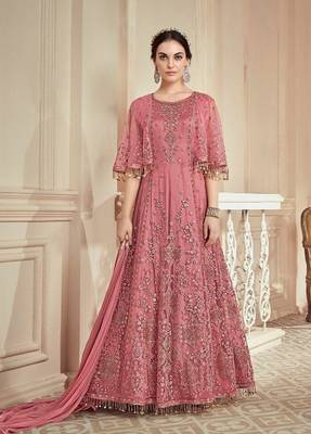 Pink embroidered net salwar 1