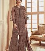 Brown embroidered net salwar