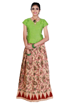 Shivangi Girls Sandle Printed Mango Creeper Cotton Pavadai 1