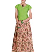 Shivangi Girls Sandle Printed Mango Creeper Cotton Pavadai