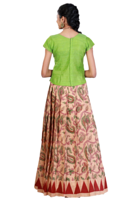 Shivangi Girls Sandle Printed Mango Creeper Cotton Pavadai 2