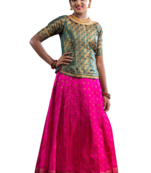 Shivangi Girls Pink Banarasi Butta Pattu Pavadai | Lehenga