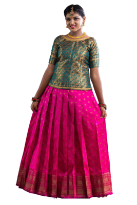 Shivangi Girls Pink Banarasi Butta Pattu Pavadai | Lehenga 2