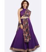 Purple Leheriya Lehenga With Gold Border On Edges, Floral Dupatta