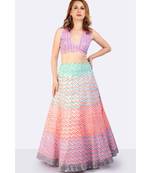 Mulmul Multi Coloured Lehenga With Gota Border, Blockprinted Dupatta