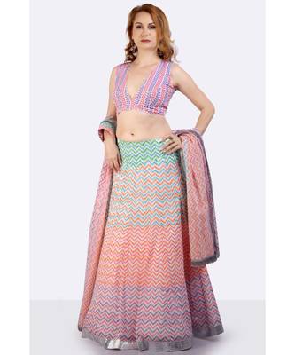Mulmul Multi Coloured Lehenga With Gota Border, Blockprinted Dupatta 3