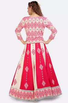 Magenta Lehenga With Patch & Gota Peplum Jacket Of Weaved Fabric With Open Zip