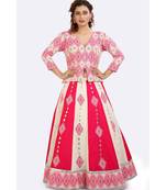 Magenta Lehenga With Patch & Gota Peplum Jacket Of Weaved Fabric With Open Zip