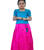 Shivangi Girls Peacock Blue Pink Peacock Lehenga