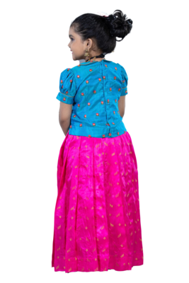 Shivangi Girls Peacock Blue Pink Peacock Lehenga 3