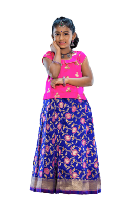 Shivangi Girls Royal Blue Butter Bowl Pattu Pavadai Set 1