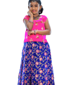 Shivangi Girls Royal Blue Butter Bowl Pattu Pavadai Set
