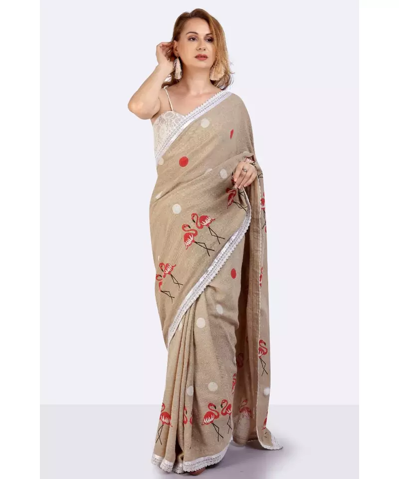 JUTE FULL SAREE WITH POLKA DOTS