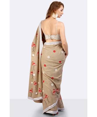 Jute Full Saree With Polka Dots 2
