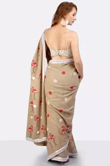 Jute Full Saree With Polka Dots