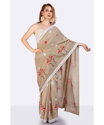 Jute Full Saree With Polka Dots 4
