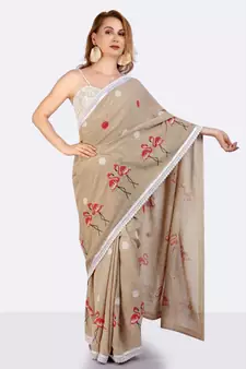 Jute Full Saree With Polka Dots