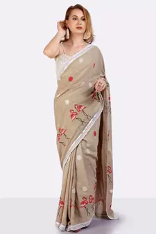 Jute Full Saree With Polka Dots