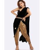Gold Dhoti With Black Blouse, Velvet