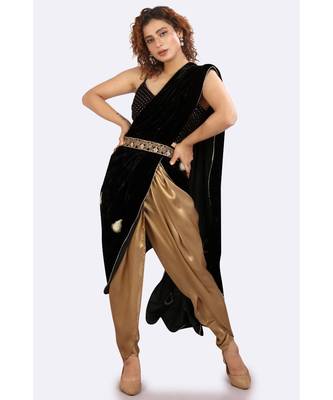 Gold Dhoti With Black Blouse, Velvet 5