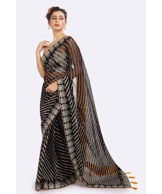 Black Leheriya Saree With Embroidered 3