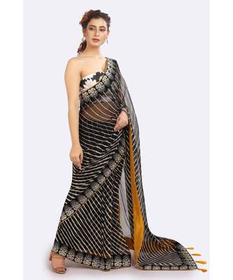 Black Leheriya Saree With Embroidered 1