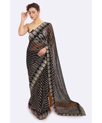 Black Leheriya Saree With Embroidered 5