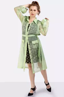 Aqua Green Poly Organza Trench Coat