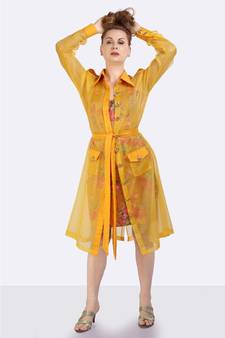 YELLOW POLY-ORGANZA TRENCH COAT