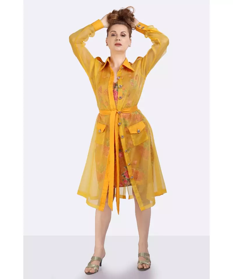 YELLOW POLY-ORGANZA TRENCH COAT