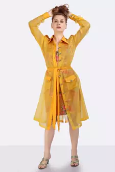 Yellow Poly Organza Trench Coat