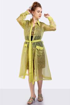 OLIVE POLY-ORGANZA TRENCH COAT