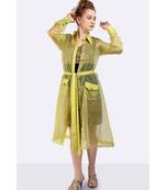 OLIVE POLY-ORGANZA TRENCH COAT